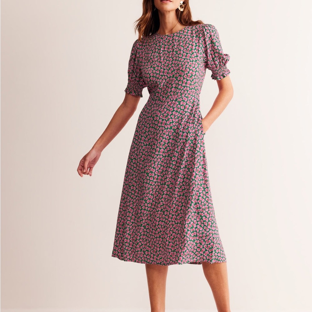 Boden Pink and Green Floral Midi Dress